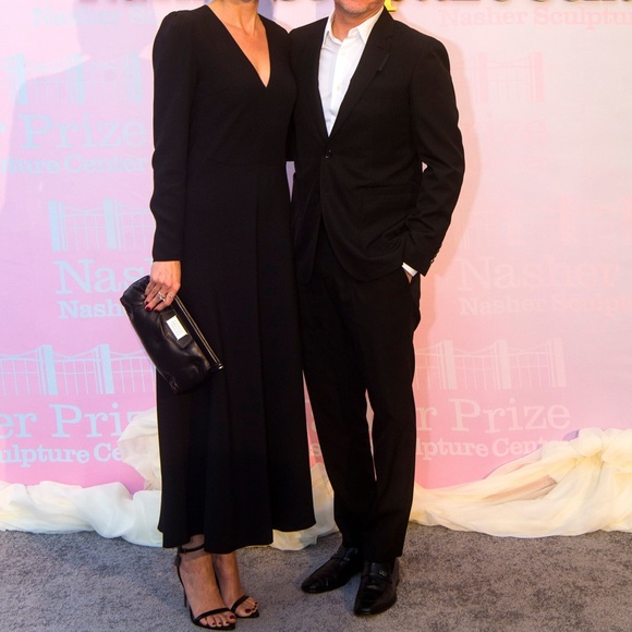 Valentino Red black, longsleeved crepe v-neck full-length dress - Picture 9 of 9